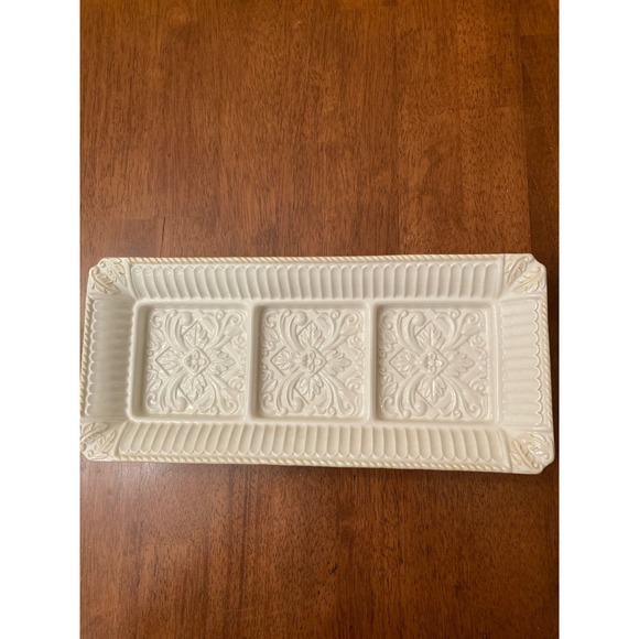 Lenox Divided Serving Tray Cream White Ceramic Appetizer Condiment Relish Dish - Picture 1 of 7
